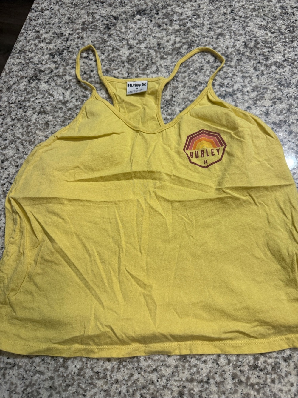Hurley Yellow Spaghetti Strap Racerback Tank with Retro Chest Logo
